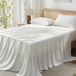 imageAndency Queen Sheets Set 100 Viscose Derived from Bamboo Cooling Summer Bed Sheets Queen Size Deep Pocket Up to 16quot Silky Soft Sheets Hotel Bedding Sheets ampamp Pillowcases Dark Emerald GreenIvory