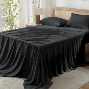 imageAndency Queen Sheets Set 100 Viscose Derived from Bamboo Cooling Summer Bed Sheets Queen Size Deep Pocket Up to 16quot Silky Soft Sheets Hotel Bedding Sheets ampamp Pillowcases Dark Emerald GreenBlack