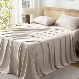 imageAndency Queen Sheets Set 100 Viscose Derived from Bamboo Cooling Summer Bed Sheets Queen Size Deep Pocket Up to 16quot Silky Soft Sheets Hotel Bedding Sheets ampamp Pillowcases Dark Emerald GreenOatmeal