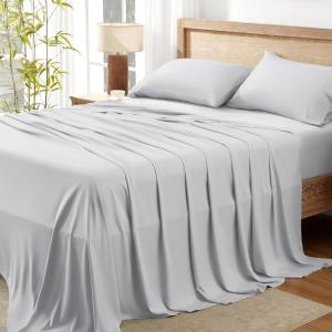 imageAndency Queen Sheets Set 100 Viscose Derived from Bamboo Cooling Summer Bed Sheets Queen Size Deep Pocket Up to 16quot Silky Soft Sheets Hotel Bedding Sheets ampamp Pillowcases Dark Emerald GreenLight Grey
