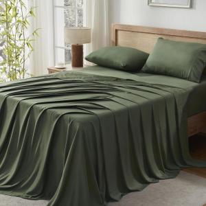 imageAndency Queen Sheets Set 100 Viscose Derived from Bamboo Cooling Summer Bed Sheets Queen Size Deep Pocket Up to 16quot Silky Soft Sheets Hotel Bedding Sheets ampamp Pillowcases Dark Emerald GreenOlive Green