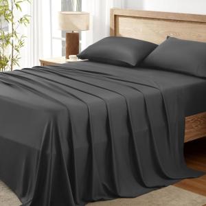 imageAndency Queen Sheets Set 100 Viscose Derived from Bamboo Cooling Summer Bed Sheets Queen Size Deep Pocket Up to 16quot Silky Soft Sheets Hotel Bedding Sheets ampamp Pillowcases Dark Emerald GreenDark Grey