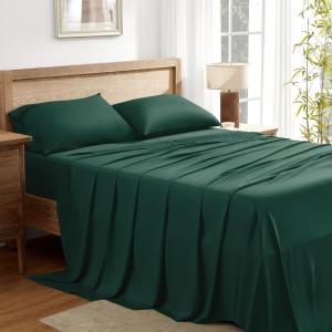imageAndency Queen Sheets Set 100 Viscose Derived from Bamboo Cooling Summer Bed Sheets Queen Size Deep Pocket Up to 16quot Silky Soft Sheets Hotel Bedding Sheets ampamp Pillowcases Dark Emerald GreenEmerald Green