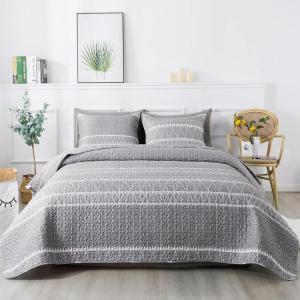 imageAndency Quilt King Size Set Grey 106x96 Inch 3 Pieces1 Striped Boho Printed Quilt and 2 Pillowcases Bohemian Summer Lightweight Reversible Microfiber Bedspread Coverlet Sets01  Grey  Printed Pattern