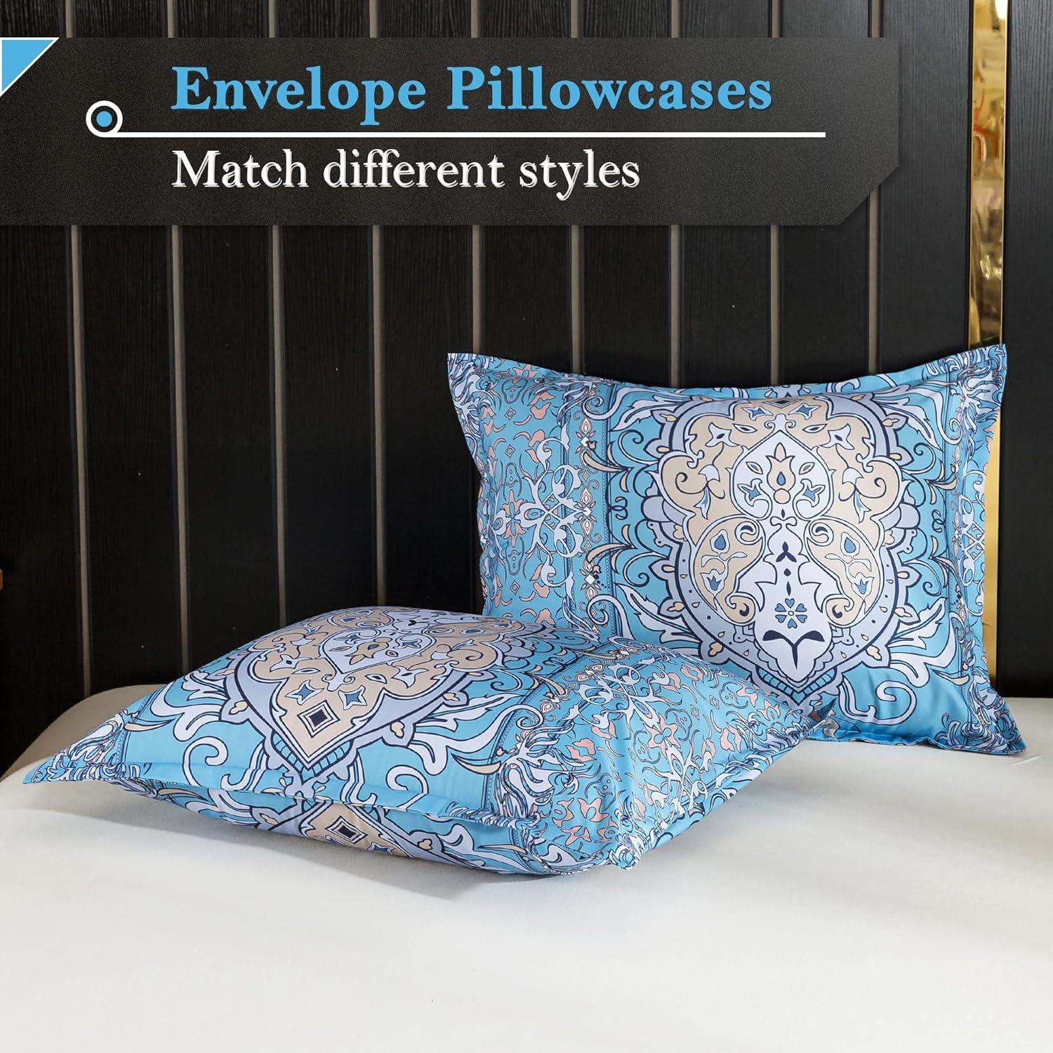 imageAndency Paisley Queen Size Comforter Set Blue  Soft Microfiber Comforter Sets 3 Pieces 90  90Inch Elegant Vintage Paisley Bed Set