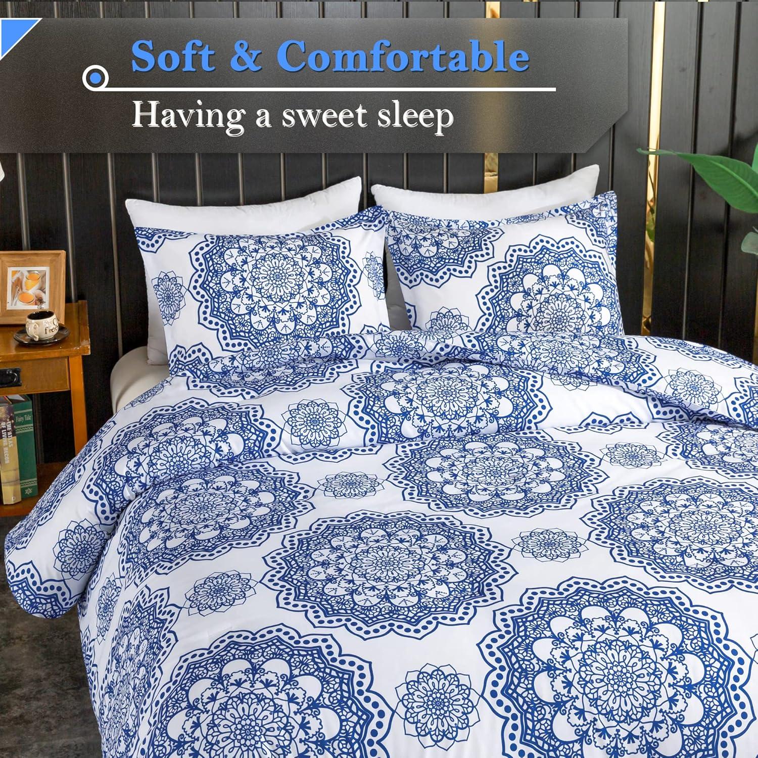 imageAndency Paisley Queen Size Comforter Set Navy  Medallion Damask Comforter Set 3 Pieces 90  90Inch Elegant Vintage Paisley Bed Set
