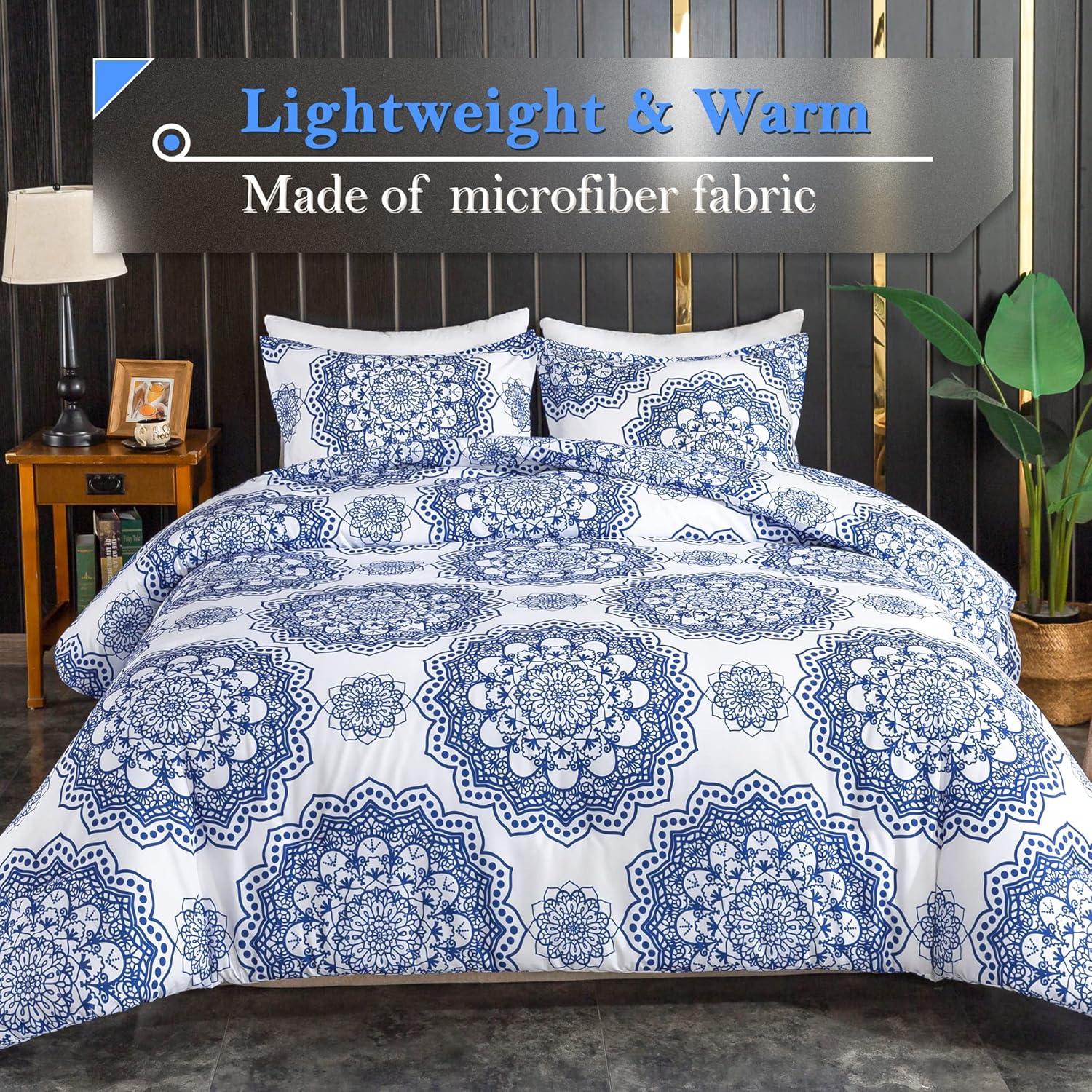 imageAndency Paisley Queen Size Comforter Set Navy  Medallion Damask Comforter Set 3 Pieces 90  90Inch Elegant Vintage Paisley Bed Set