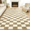imageAndency 3x5 Ft Black and White Area Rug for Living Room Classic Checkered Shaggy Rug NonSlip High Pile Soft Fluffy Rug Fuzzy Carpet Bedroom Kids Toddler Room Nursery Playroom Cute Dorm Home DecorBeige and White