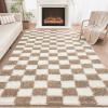 imageAndency 3x5 Ft Black and White Area Rug for Living Room Classic Checkered Shaggy Rug NonSlip High Pile Soft Fluffy Rug Fuzzy Carpet Bedroom Kids Toddler Room Nursery Playroom Cute Dorm Home DecorBeige and White