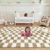 imageAndency 3x5 Ft Black and White Area Rug for Living Room Classic Checkered Shaggy Rug NonSlip High Pile Soft Fluffy Rug Fuzzy Carpet Bedroom Kids Toddler Room Nursery Playroom Cute Dorm Home DecorBeige and White