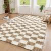 imageAndency 3x5 Ft Black and White Area Rug for Living Room Classic Checkered Shaggy Rug NonSlip High Pile Soft Fluffy Rug Fuzzy Carpet Bedroom Kids Toddler Room Nursery Playroom Cute Dorm Home DecorBeige and White