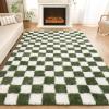 imageAndency 3x5 Ft Black and White Area Rug for Living Room Classic Checkered Shaggy Rug NonSlip High Pile Soft Fluffy Rug Fuzzy Carpet Bedroom Kids Toddler Room Nursery Playroom Cute Dorm Home DecorGreen and White