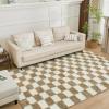 imageAndency 3x5 Ft Black and White Area Rug for Living Room Classic Checkered Shaggy Rug NonSlip High Pile Soft Fluffy Rug Fuzzy Carpet Bedroom Kids Toddler Room Nursery Playroom Cute Dorm Home DecorBeige and White