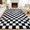 imageAndency 3x5 Ft Black and White Area Rug for Living Room Classic Checkered Shaggy Rug NonSlip High Pile Soft Fluffy Rug Fuzzy Carpet Bedroom Kids Toddler Room Nursery Playroom Cute Dorm Home DecorBlack and White