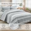 imageAndency California King Quilt Set Grey White 112x104 Inch 3 Pieces 1 Cal King Patchwork Striped Printed Quilt and 2 Pillowcases Soft Lightweight Reversible Microfiber Bedspread Coverlet Bedding