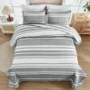 imageAndency California King Quilt Set Grey White 112x104 Inch 3 Pieces 1 Cal King Patchwork Striped Printed Quilt and 2 Pillowcases Soft Lightweight Reversible Microfiber Bedspread Coverlet Bedding