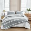 imageAndency California King Quilt Set Grey White 112x104 Inch 3 Pieces 1 Cal King Patchwork Striped Printed Quilt and 2 Pillowcases Soft Lightweight Reversible Microfiber Bedspread Coverlet Bedding