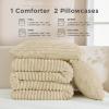imageAndency Fluffy Queen Comforter Set Super Soft White Comforters Queen Size Winter Warm Fleece Faux Fur Bedding Set Luxury Plush Fuzzy Bed Set 3 Pieces 1 Shaggy Comforter 2 PillowcasesBeige