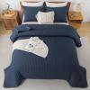 imageAndency Green King Size Quilt Bedding Set 106x96 Inch 3 Pieces Soft Lightweight Bedspread Coverlet Boho Summer Quilt King Size for All Season1 Quilt 2 Pillow ShamsNavy Blue