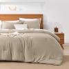 imageAndency King Size Comforter Set  7 Pieces Bed in a Bag King Bedding Comforter Sets Oatmeal Winter Solid Soft Lightweight Comforter with Fitted Sheets Flat Sheets Pillowcases ampamp Shams12  Khaki