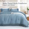imageAndency King Size Comforter Set Beige 3 Pieces Boho Tassel Lightweight Soft Bedding Comforter Sets for King Bed All Season Fluffy Bed Set 104x90In Comforter ampamp 2 PillowcasesGrayish Blue