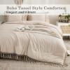 imageAndency King Size Comforter Set Beige 3 Pieces Boho Tassel Lightweight Soft Bedding Comforter Sets for King Bed All Season Fluffy Bed Set 104x90In Comforter ampamp 2 PillowcasesBeige