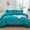 imageAndency King Size Comforter Set Beige 3 Pieces Boho Tassel Lightweight Soft Bedding Comforter Sets for King Bed All Season Fluffy Bed Set 104x90In Comforter ampamp 2 PillowcasesTurquoise