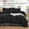 imageAndency King Size Comforter Set Beige 3 Pieces Boho Tassel Lightweight Soft Bedding Comforter Sets for King Bed All Season Fluffy Bed Set 104x90In Comforter ampamp 2 PillowcasesBlack