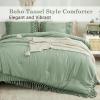 imageAndency King Size Comforter Set Beige 3 Pieces Boho Tassel Lightweight Soft Bedding Comforter Sets for King Bed All Season Fluffy Bed Set 104x90In Comforter ampamp 2 PillowcasesSage Green