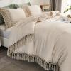 imageAndency King Size Comforter Set Beige 3 Pieces Boho Tassel Lightweight Soft Bedding Comforter Sets for King Bed All Season Fluffy Bed Set 104x90In Comforter ampamp 2 PillowcasesBeige