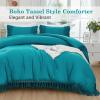 imageAndency King Size Comforter Set Beige 3 Pieces Boho Tassel Lightweight Soft Bedding Comforter Sets for King Bed All Season Fluffy Bed Set 104x90In Comforter ampamp 2 PillowcasesTurquoise