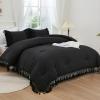 imageAndency King Size Comforter Set Beige 3 Pieces Boho Tassel Lightweight Soft Bedding Comforter Sets for King Bed All Season Fluffy Bed Set 104x90In Comforter ampamp 2 PillowcasesBlack