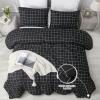 imageAndency Navy Grid Comforter Set Full Size 79x90 Inch 3 Pieces1 Grid Comforter and 2 Pillowcases Summer Lightweight Microfiber Down Alternative Navy Comforter with White LinesBlack