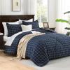 imageAndency Navy Grid Comforter Set Full Size 79x90 Inch 3 Pieces1 Grid Comforter and 2 Pillowcases Summer Lightweight Microfiber Down Alternative Navy Comforter with White LinesNavy