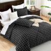 imageAndency Navy Grid Comforter Set Full Size 79x90 Inch 3 Pieces1 Grid Comforter and 2 Pillowcases Summer Lightweight Microfiber Down Alternative Navy Comforter with White LinesBlack