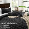 imageAndency Navy Grid Comforter Set Full Size 79x90 Inch 3 Pieces1 Grid Comforter and 2 Pillowcases Summer Lightweight Microfiber Down Alternative Navy Comforter with White LinesBlack