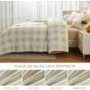 imageAndency Navy Grid Comforter Set Full Size 79x90 Inch 3 Pieces1 Grid Comforter and 2 Pillowcases Summer Lightweight Microfiber Down Alternative Navy Comforter with White LinesBeige