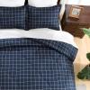 imageAndency Navy Grid Comforter Set Full Size 79x90 Inch 3 Pieces1 Grid Comforter and 2 Pillowcases Summer Lightweight Microfiber Down Alternative Navy Comforter with White LinesNavy