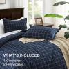 imageAndency Navy Grid Comforter Set Full Size 79x90 Inch 3 Pieces1 Grid Comforter and 2 Pillowcases Summer Lightweight Microfiber Down Alternative Navy Comforter with White LinesNavy