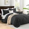 imageAndency Navy Grid Comforter Set Full Size 79x90 Inch 3 Pieces1 Grid Comforter and 2 Pillowcases Summer Lightweight Microfiber Down Alternative Navy Comforter with White LinesBlack