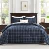 imageAndency Navy Grid Comforter Set Full Size 79x90 Inch 3 Pieces1 Grid Comforter and 2 Pillowcases Summer Lightweight Microfiber Down Alternative Navy Comforter with White LinesNavy