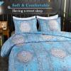 imageAndency Paisley Queen Size Comforter Set Blue  Soft Microfiber Comforter Sets 3 Pieces 90  90Inch Elegant Vintage Paisley Bed Set