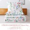 imageAndency Pink Floral Comforter Set Queen Size 90x90 Inch 3 Pieces Reversible Plant Flower Printed Bed in a Bag Lightweight Soft Microfiber Comforter Bedding Set with Corner Loops