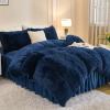 imageAndency Queen Comforter Set Black Fluffy Winter Faux Fur Warm Soft Plush Bedding Comforter Set 1 Velvet Comforter ampamp 2 Pillowcases Fuzzy Thick Heavy Puffy Comforters Bed Set08  Navy Blue