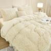 imageAndency Queen Comforter Set Black Fluffy Winter Faux Fur Warm Soft Plush Bedding Comforter Set 1 Velvet Comforter ampamp 2 Pillowcases Fuzzy Thick Heavy Puffy Comforters Bed Set11  Light Beige