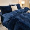 imageAndency Queen Comforter Set Black Fluffy Winter Faux Fur Warm Soft Plush Bedding Comforter Set 1 Velvet Comforter ampamp 2 Pillowcases Fuzzy Thick Heavy Puffy Comforters Bed Set08  Navy Blue