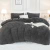 imageAndency Queen Comforter Set Black Fluffy Winter Faux Fur Warm Soft Plush Bedding Comforter Set 1 Velvet Comforter ampamp 2 Pillowcases Fuzzy Thick Heavy Puffy Comforters Bed Set05  Dark Grey