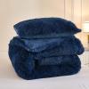 imageAndency Queen Comforter Set Black Fluffy Winter Faux Fur Warm Soft Plush Bedding Comforter Set 1 Velvet Comforter ampamp 2 Pillowcases Fuzzy Thick Heavy Puffy Comforters Bed Set08  Navy Blue