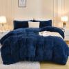 imageAndency Queen Comforter Set Black Fluffy Winter Faux Fur Warm Soft Plush Bedding Comforter Set 1 Velvet Comforter ampamp 2 Pillowcases Fuzzy Thick Heavy Puffy Comforters Bed Set08  Navy Blue
