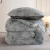 imageAndency Queen Comforter Set Black Fluffy Winter Faux Fur Warm Soft Plush Bedding Comforter Set 1 Velvet Comforter ampamp 2 Pillowcases Fuzzy Thick Heavy Puffy Comforters Bed Set07  Tiedyed Gray White